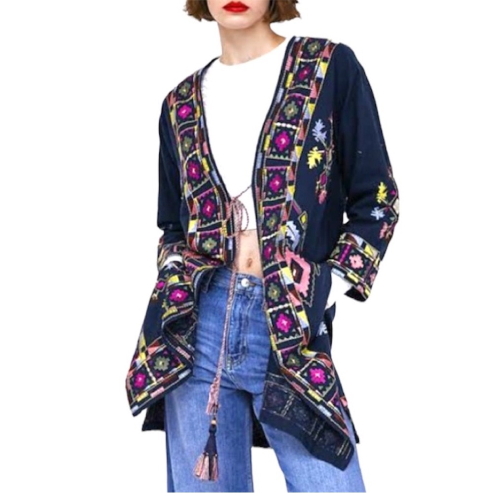 Zara Embroidered Kimono Jacket/Tunic - Multicolor